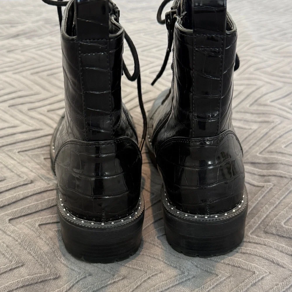 A New Day Black Croc-Embossed Lace-Up Comabt Boots - Picture 6 of 14